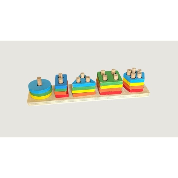 Unbranded Other - Wooden Shape Sorter Stacking Toy Geometric Blocks Montessori Educational Toddler